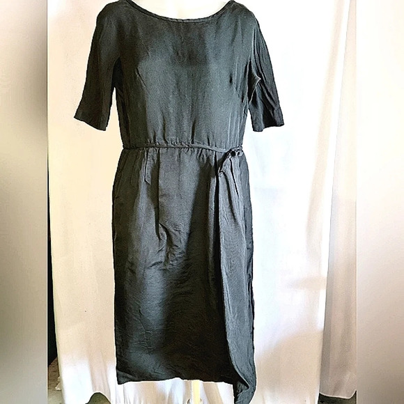 Vintage Holt Renfrew Black Dress Short Sleeves Midi  Medium - Picture 1 of 16